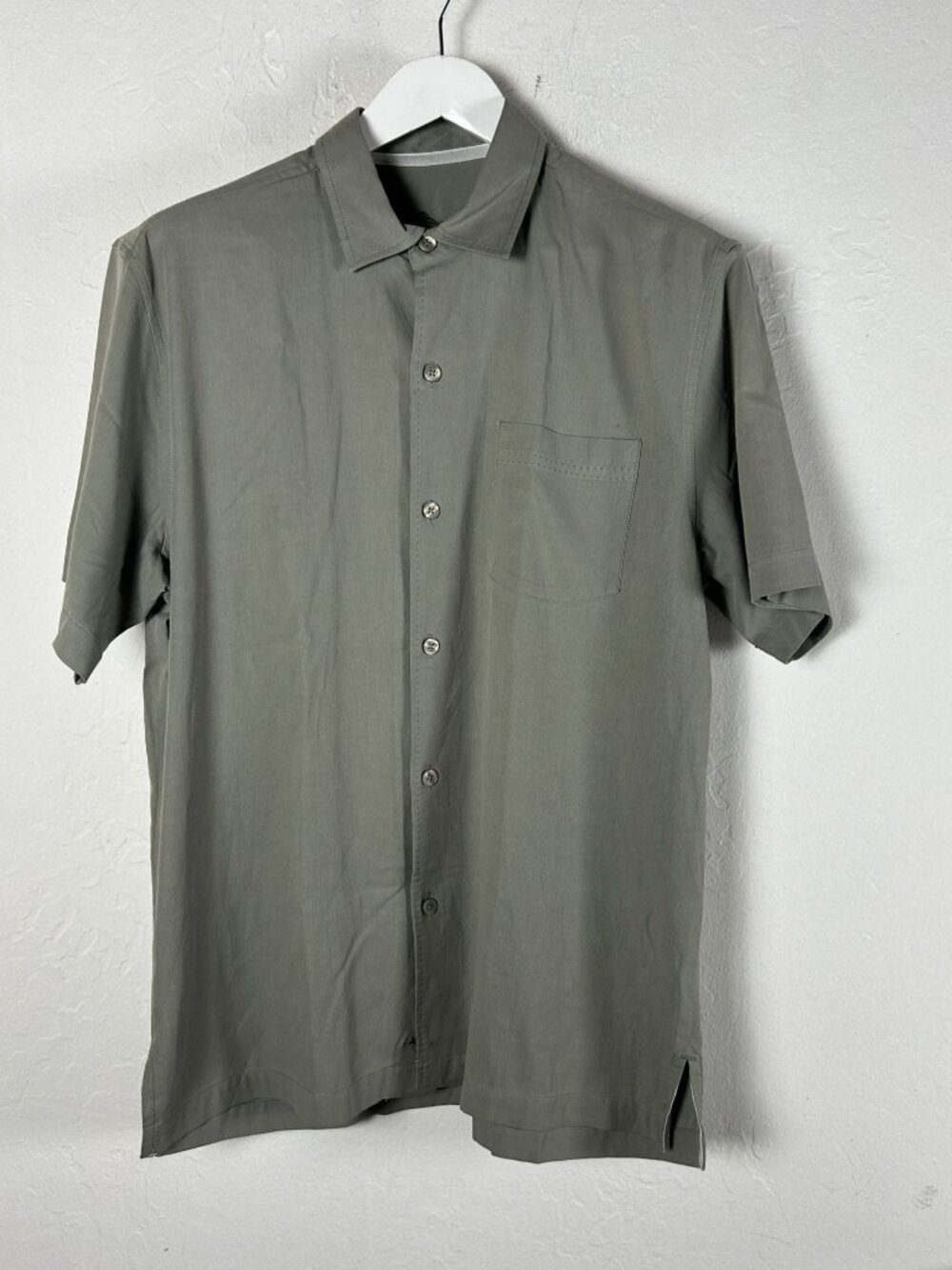 Tommy Bahama Men Green Button-Up Silk Blend Short Sleeve Camp Shirt Medium